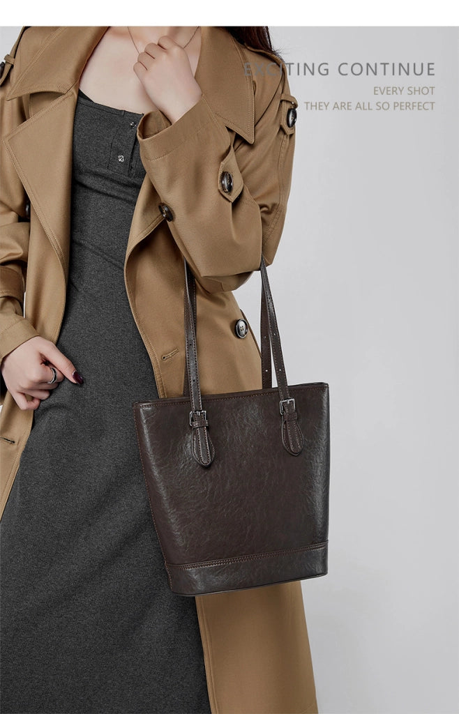 Borsa a mano da donna in vera pelle, modello tote bag, borsa a tracolla, marrone