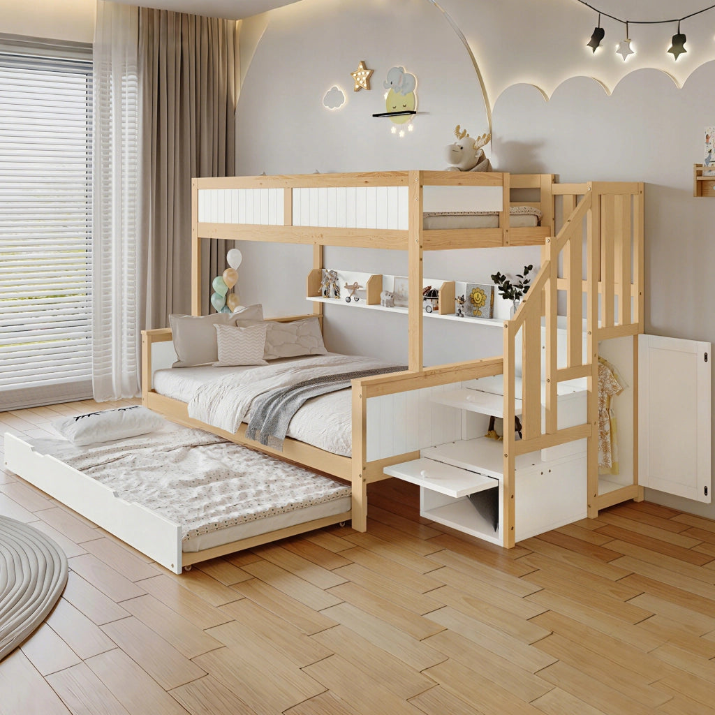 Letto a castello 90x200&90x190&120*200 - Xylo - Bianco con armadio