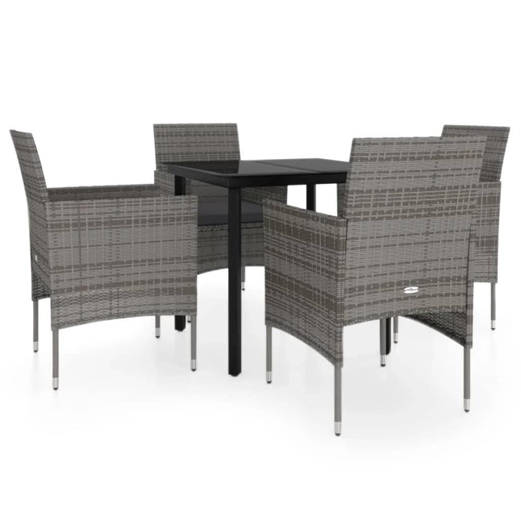 Set da pranzo da giardino 5 pezzi con mobili da esterno e cuscini grigio/nero 02_0014191