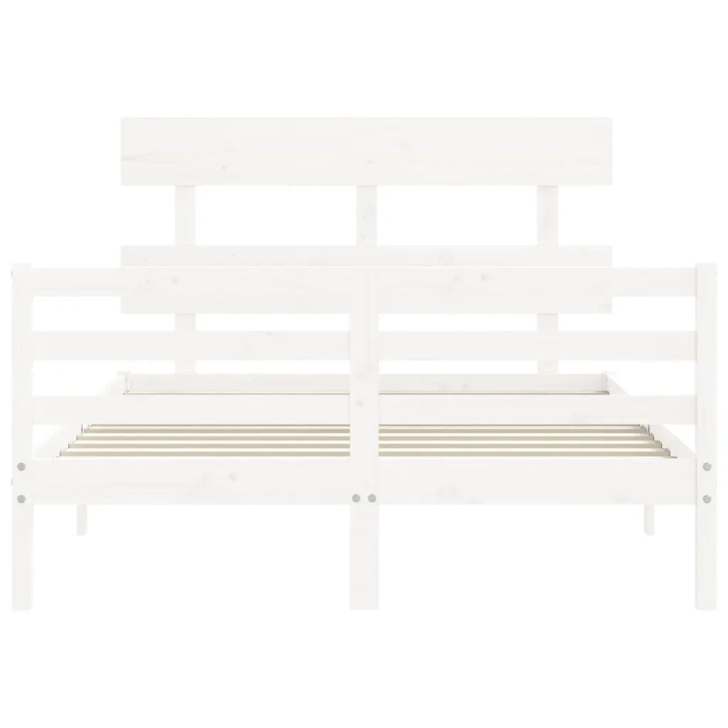 Giroletto con Testiera-Struttura Letto con testiera Bianco Small Double Legno Massello 180245