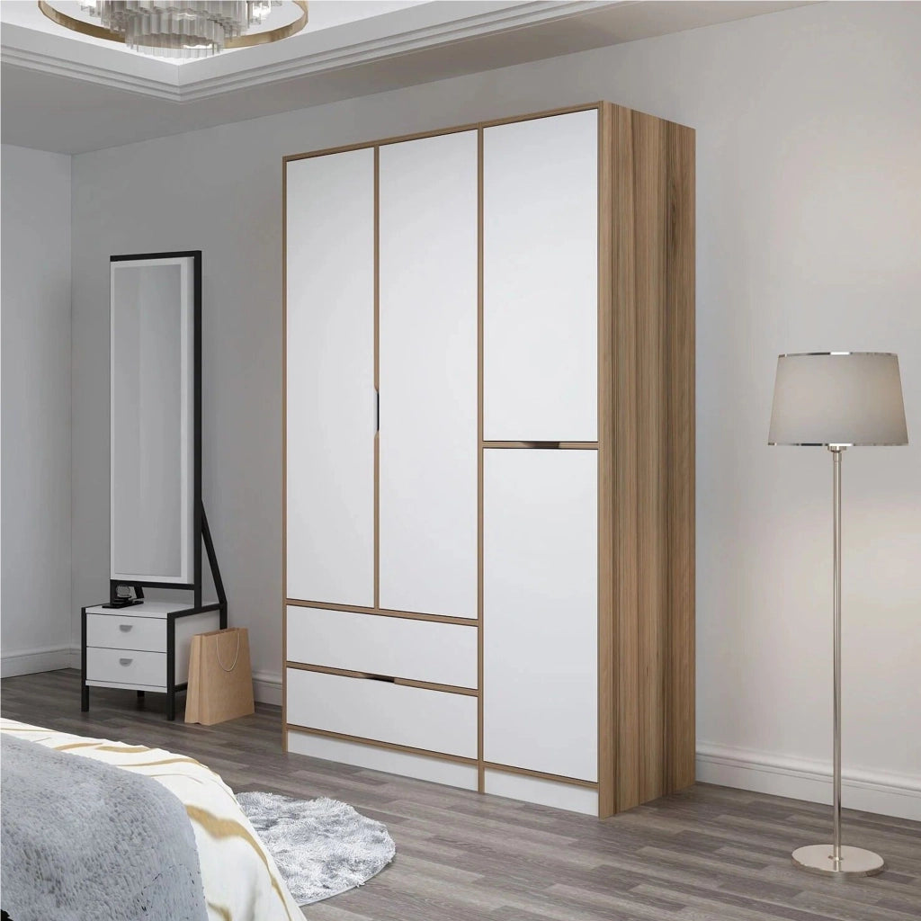 Armadio Camera da Letto Serle, Guardaroba Grande 2 Cassetti, 140x208h cm Bianco