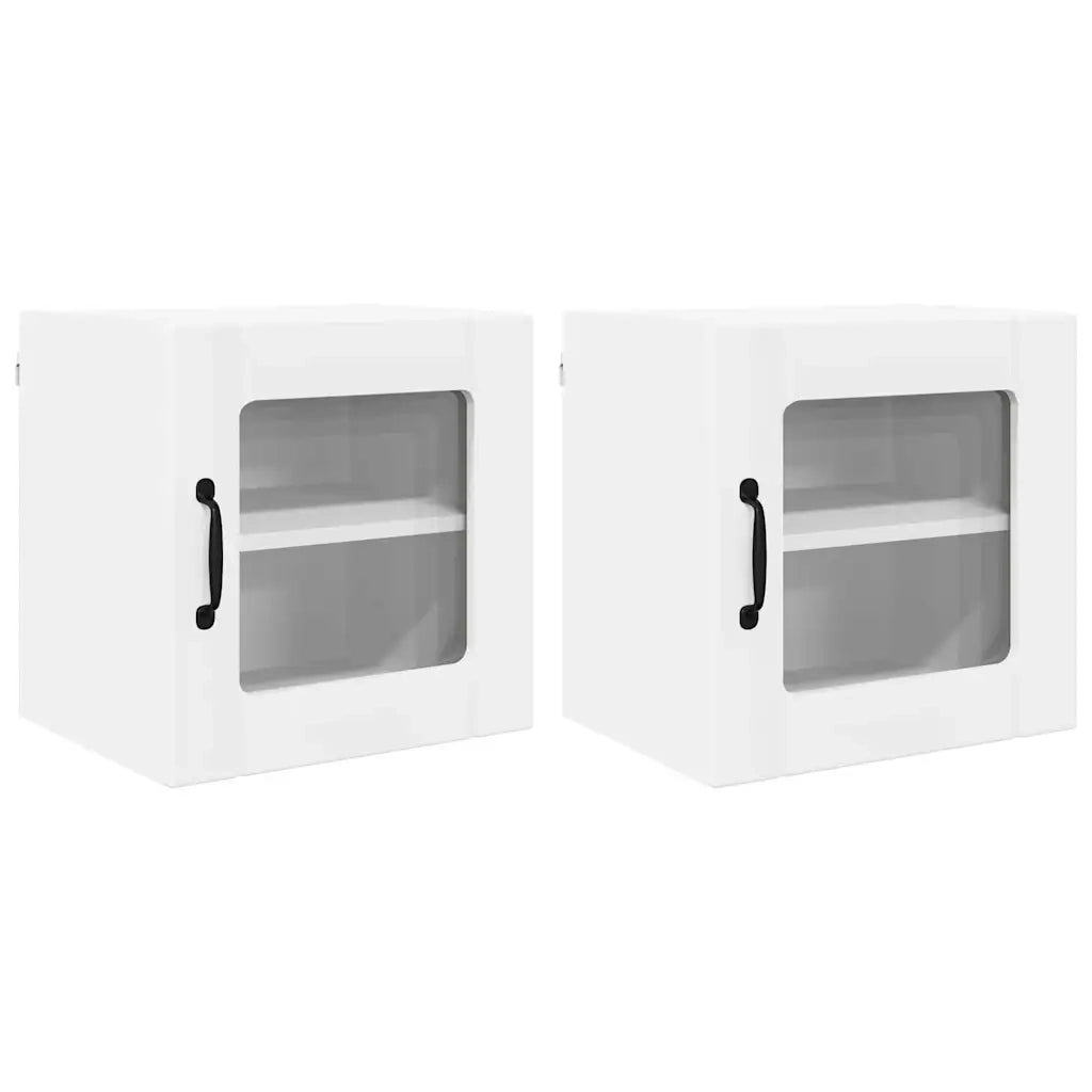 Pensile da cucina | Mobile in vetro da parete LUCCA 2 pz Bianco 40 x 31 x 40 cm