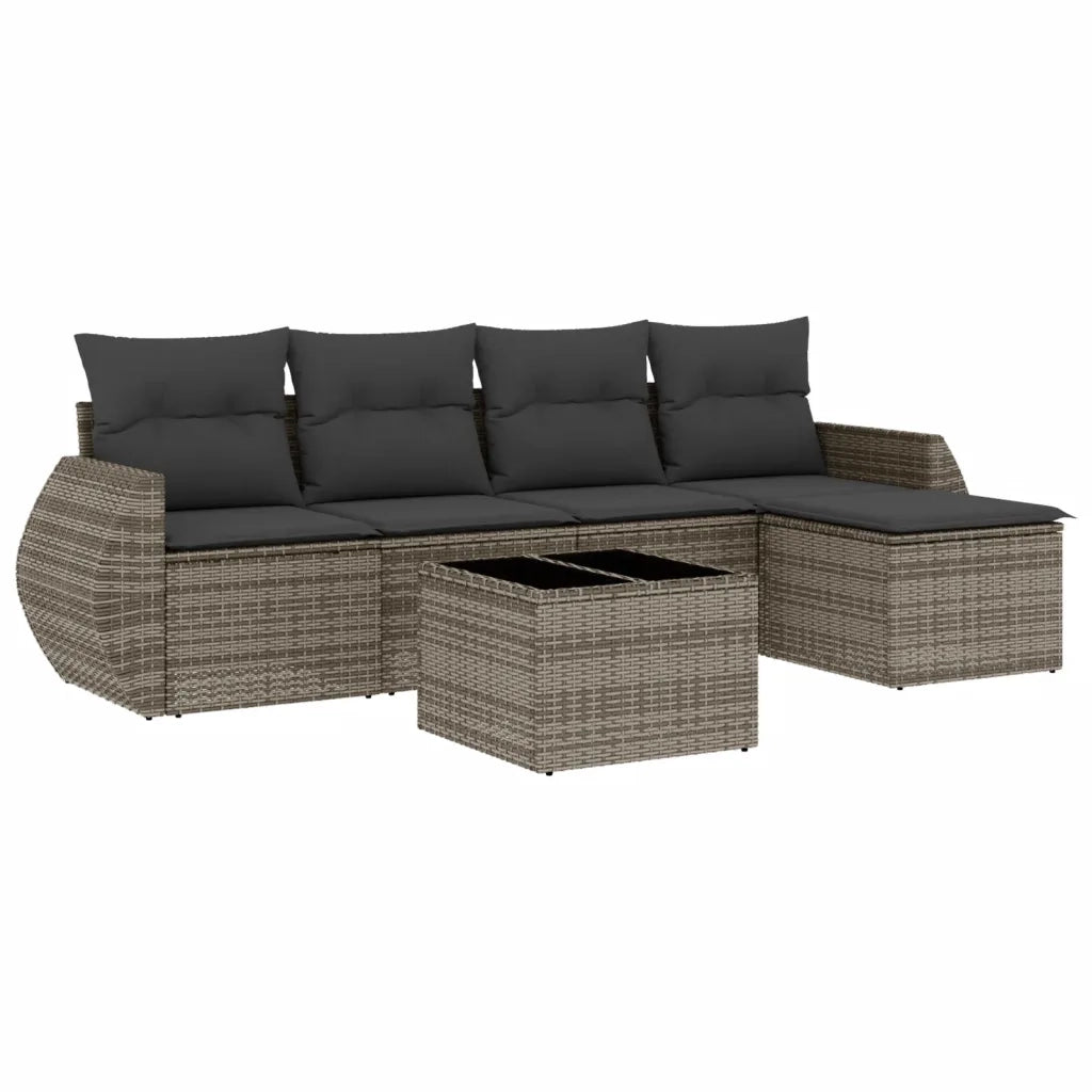 Set Divano da Giardino 6 pz con Cuscini Grigio in Polyrattan