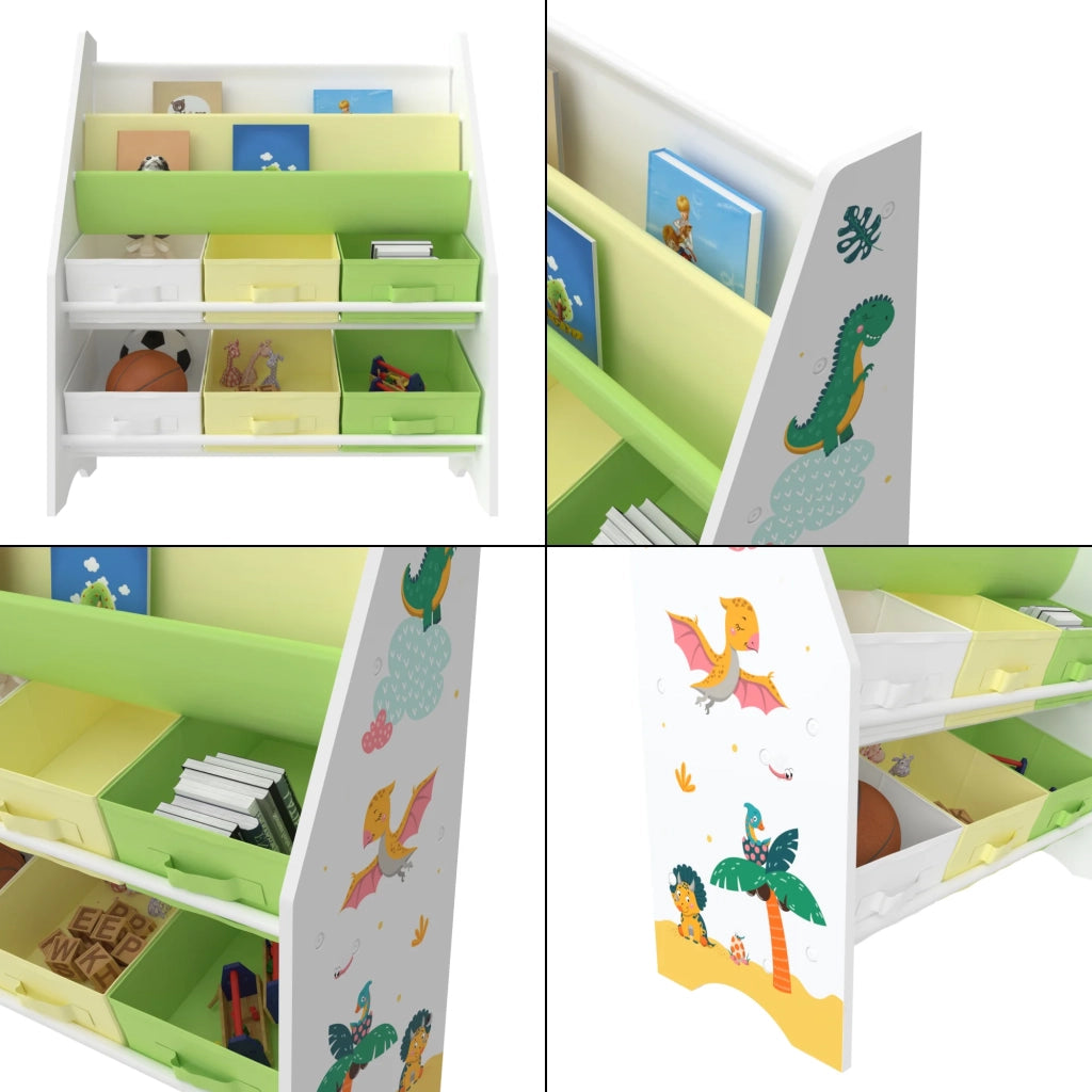 Scaffale portaoggetti per bambini con 6 contenitori aperti bianco/verde/giallo 03_0006991