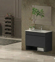 Mobile Bagno NEBARI Già Montato 1 cassetto, lavabo e specchio Grafite 80x45 cm