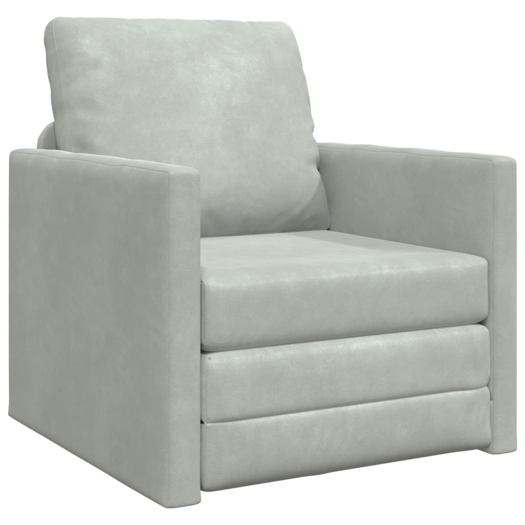 Divano a terra  Singolo Convertibile in Velluto 74x77x81 cm Grigio chiaro
