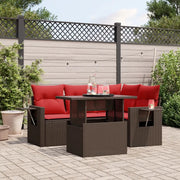 Set Divani da Giardino 5 pz con Cuscini Marrone in Polyrattan 3267884