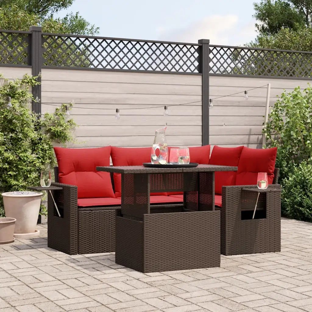 Set Divani da Giardino 5 pz con Cuscini Marrone in Polyrattan 3267884