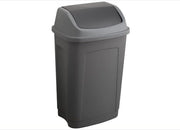 Afvalemmer con coperchio oscillante, 50 l, rettangolare, plastica riciclata, grigio e nero, per cucina, ufficio, lavanderia, officina, garage