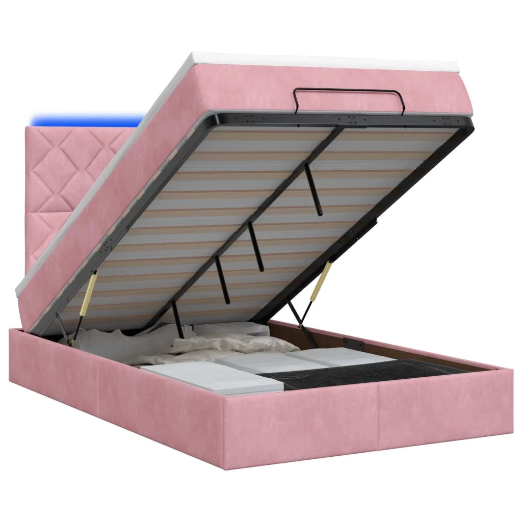 Letto Ottomano con Materasso e LED Rosa 120 x 200 cm Velluto 3458372
