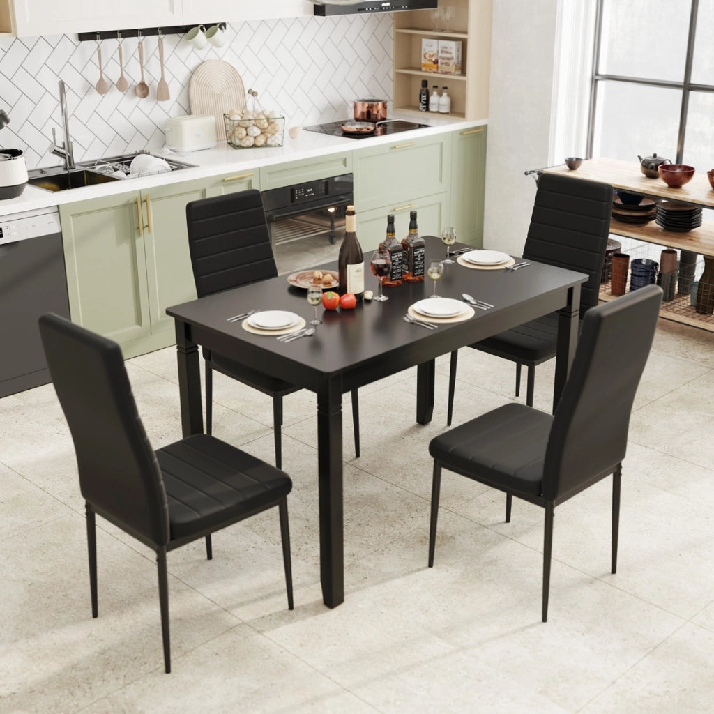 Set di 4 sedie da pranzo imbottite, Sedia senza braccioli con schienale e sedile imbottiti Nero-Sgabelli da bar
