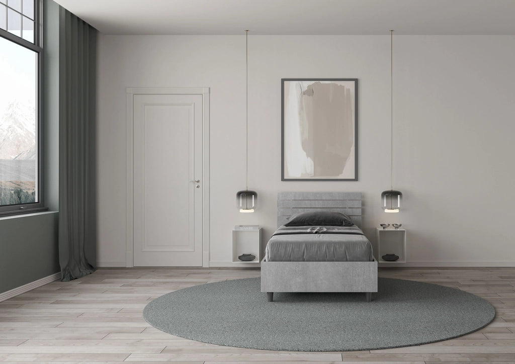 BS COM Letto singolo senza rete 80x190 testata inclinata con doghe cemento