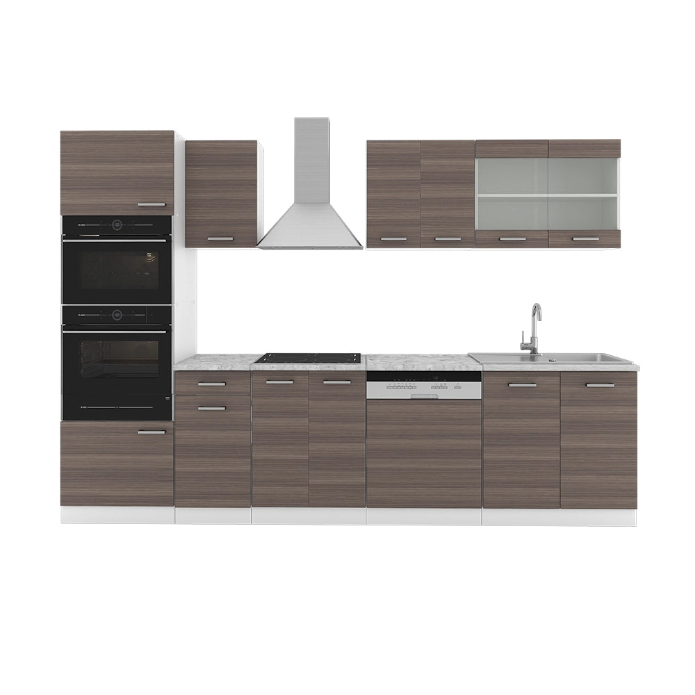 Vicco Cucina componibile Grigio prezioso/bianco 300 cm con armadio alto, PL Marmo