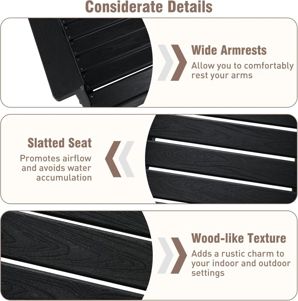 Sedie da giardino con design a lamelle, sedie da campeggio con schienale inclinato e braccioli, sedie da terrazza per veranda, balcone (nero)