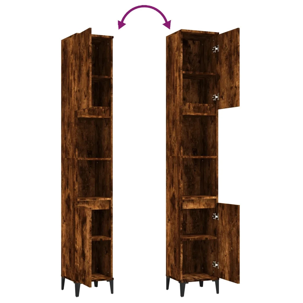 Armadietto Bagno | Armadio da bagno Rovere Fumo 30x30x190 cm in Legno Multistrato