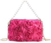 Borsa a Mano per Donna in Chiffon con Fiori 3D, Toppe a Gherliglia, Clutch per Matrimonio, Prom, Festa