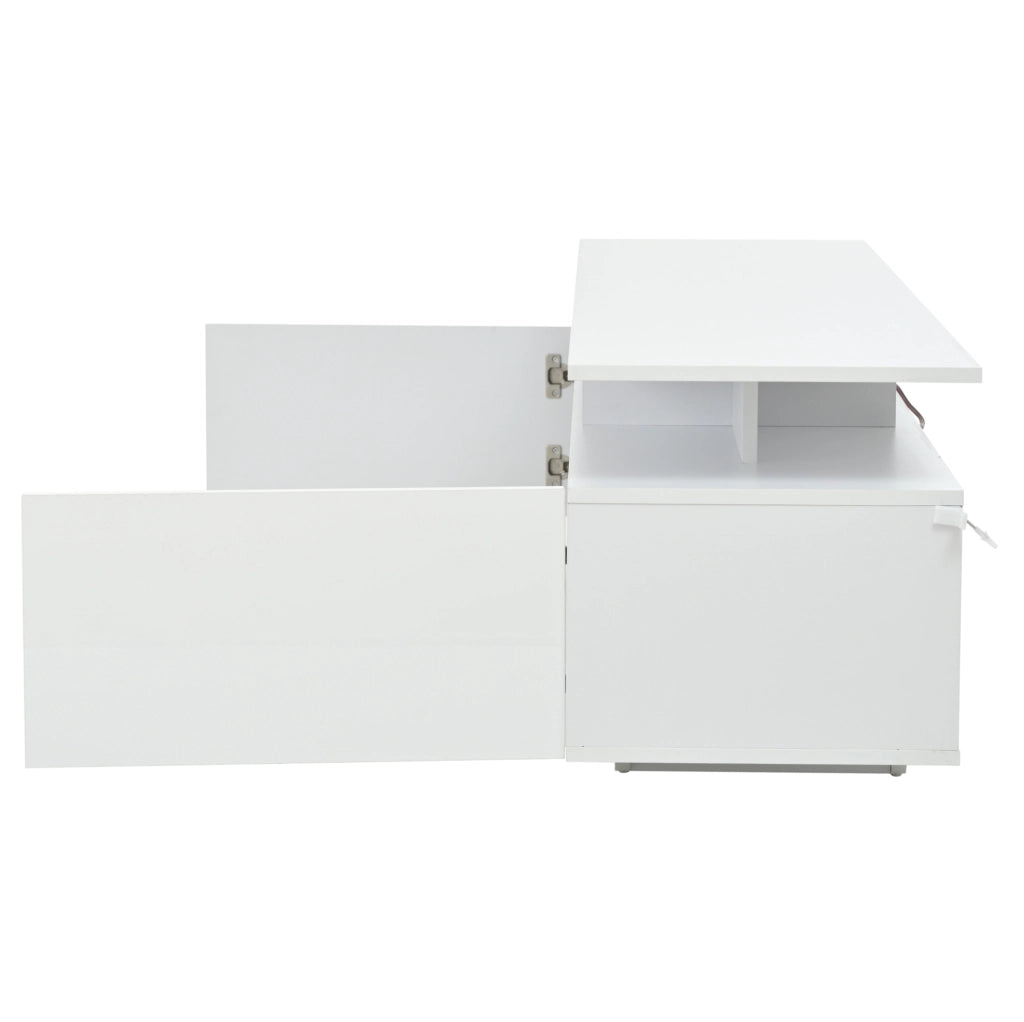 Mobile TV ULEVR 160x40x45 cm bianco con LED controllabile via app, 2 armadietti e 8 ripiani