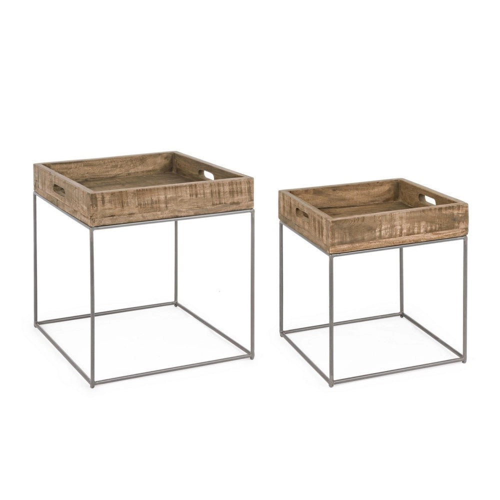 Set 2 tavolino in legno stile industriale