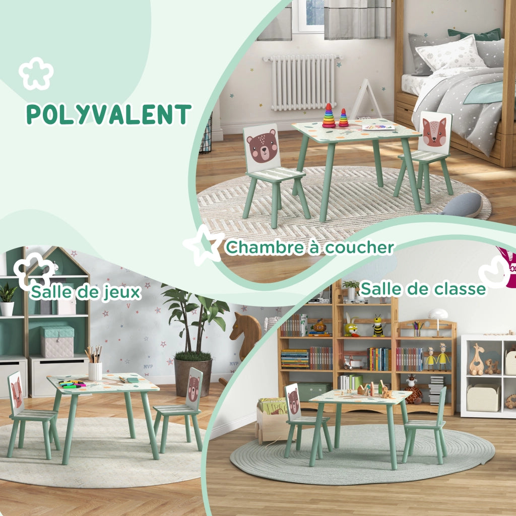 Tavolo per bambini con sedie ¨C zephmum ¨C 3 pezzi verde motivo animali