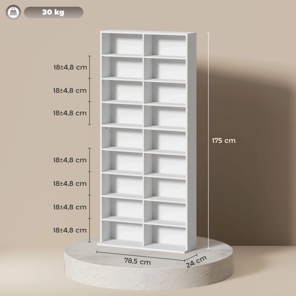 Libreria per DVD e CD ¨C Minimal ¨C 14 ripiani regolabili, 18 scomparti, bianco, 175x?x?