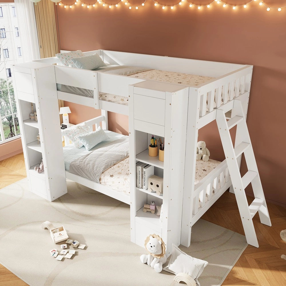 Letto a castello 90x200 cm ¨C Minimal ¨C Bianco in legno con cassetti e mensola