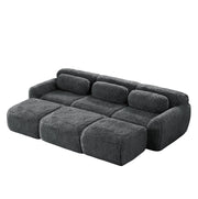 Divano modulare 3 posti Boneless Cloud in tessuto vellutato grigio con 3 pouf