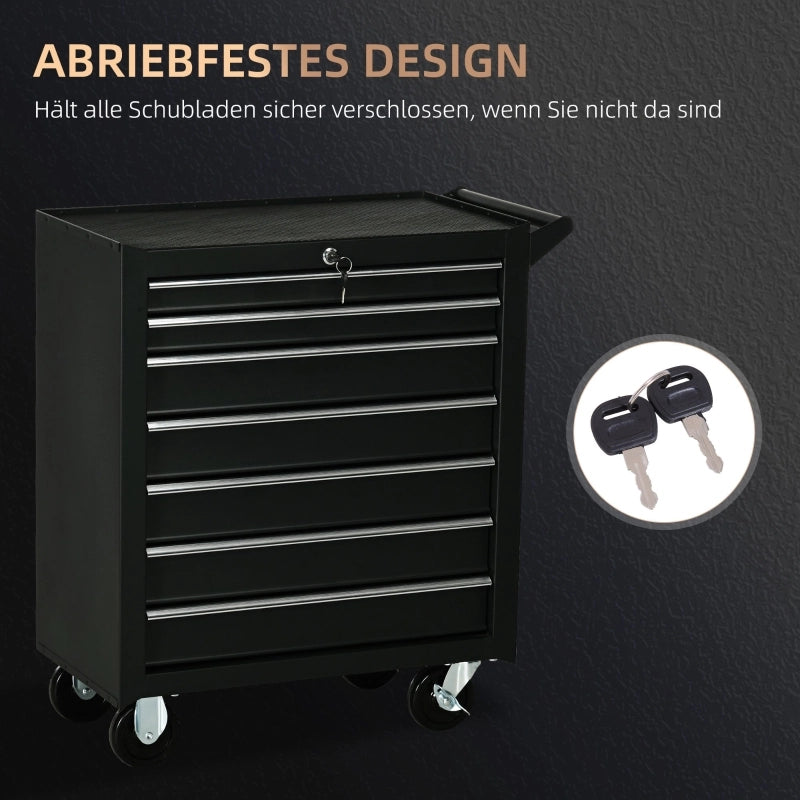 CARRELLO PORTA ATTREZZI 69x33x75 cm Nero in acciaio, 7 cassetti