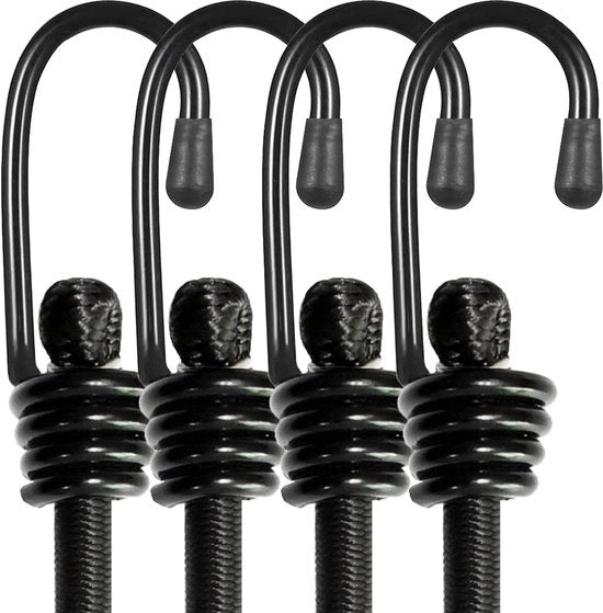 Bungee-cordoni con ganci, corde elastiche robuste per esterno, inodore, corda bungee industriale per fissare vele, bagagli, tende, biciclette o per pulire il giardino, 4 pezzi neri (8 mm * 90 cm) - 8mm*90cm