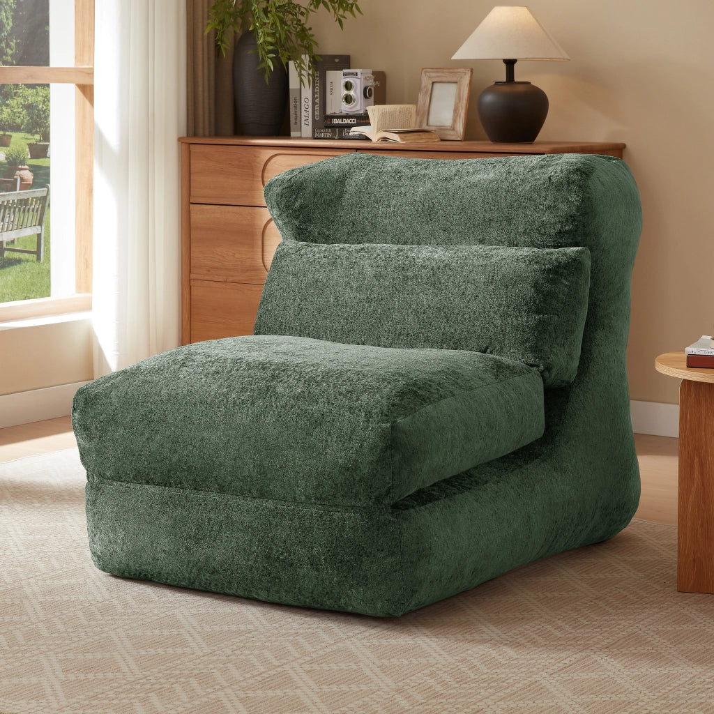 Fauteuil convertibile in schiuma con design unico e uso versatile per soggiorno e camera verde 31 × 31 × 107 cm