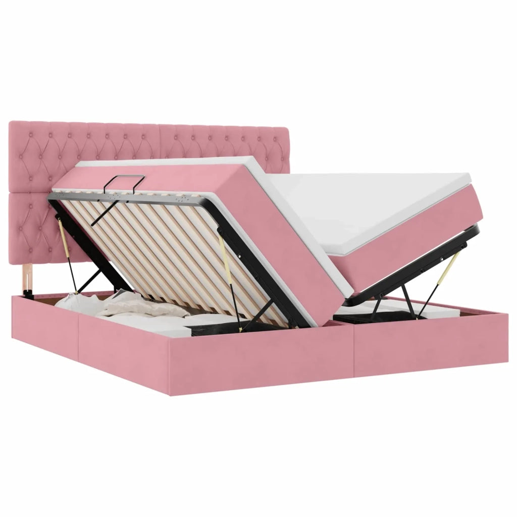 Letto con Contenitore con materasso Rosa 200 x 200 cm Velluto