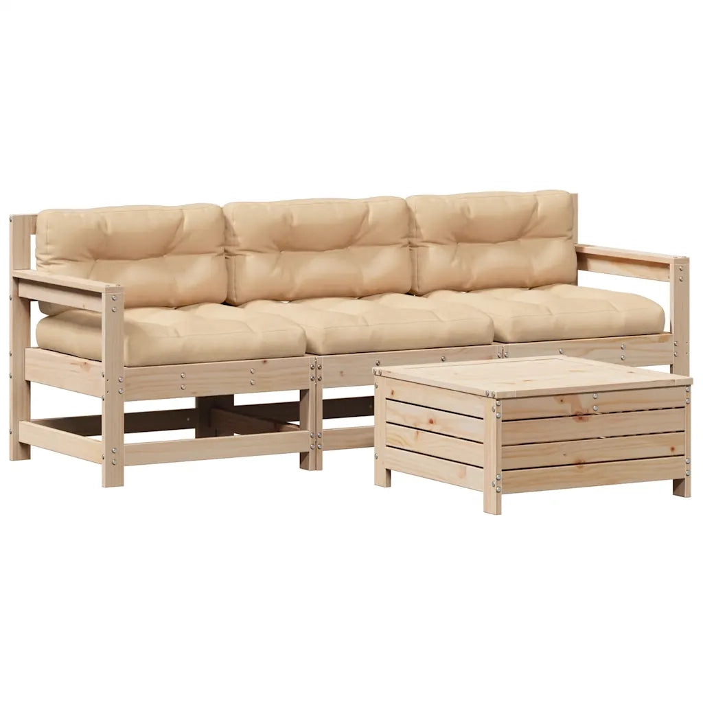 Set Divani da Giardino 4 pz con Cuscini Legno Massello di Pino 3250796