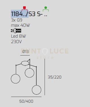 SOSPENSIONE OTTONE SAT. 3 LUCI SPOSTABILE VETRI BIANCO FOG 1184OS-S3 S-BF