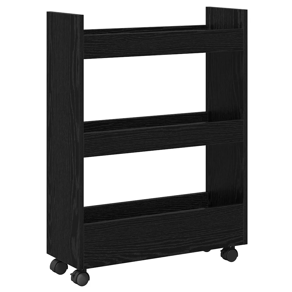Carrello di Stoccaggio Stretto Rovere Nero 60 x 22 x 80 cm 869250