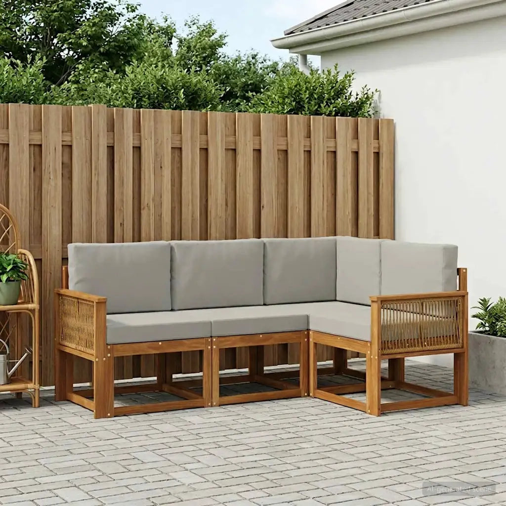 Set di divani da esterno 4 pcs Naturale e Grigio Chiaro 3385177