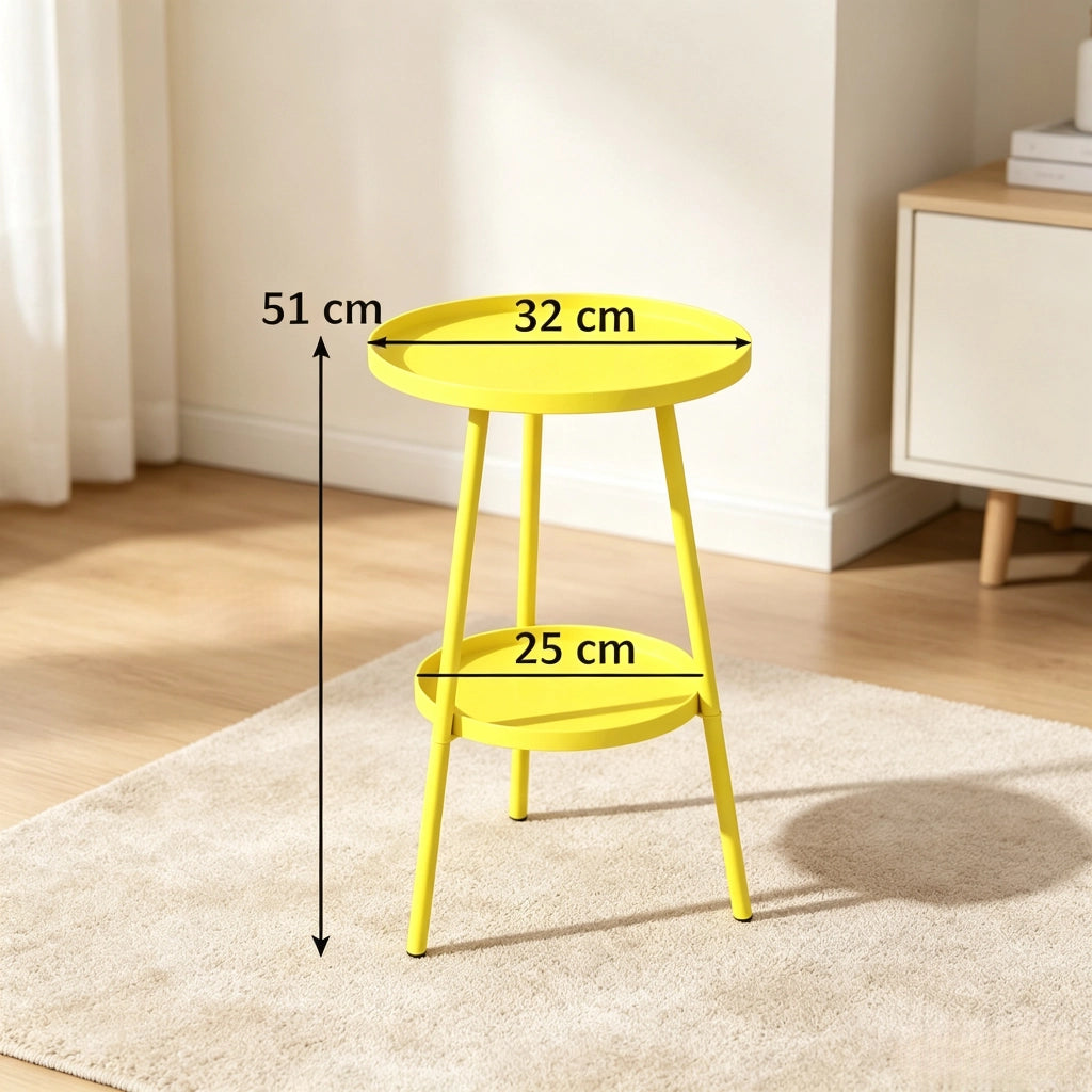Tavolo da giardino bistrot in metallo a 2 ripiani con bordo curvo, per interno e esterno, giallo, Ø 32 × 51 cm