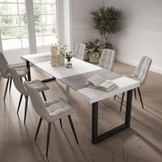 Consolle allungabile, 262x90x73cm, Per 12 persone, Gambe in legno, Bianco e grigio cemento RF2984