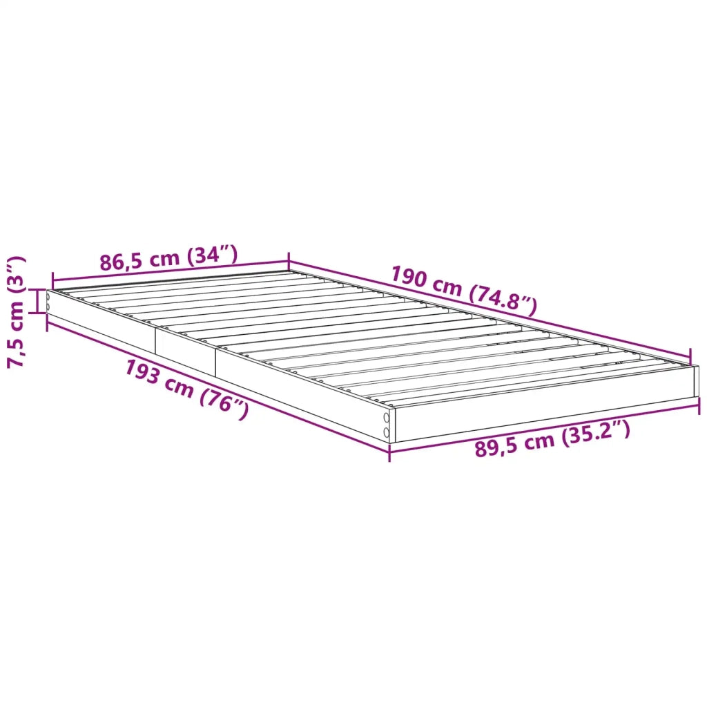 Letto singolo | Letto per adulti | Struttura letto a terra Legno vecchio 90 x 190 cm