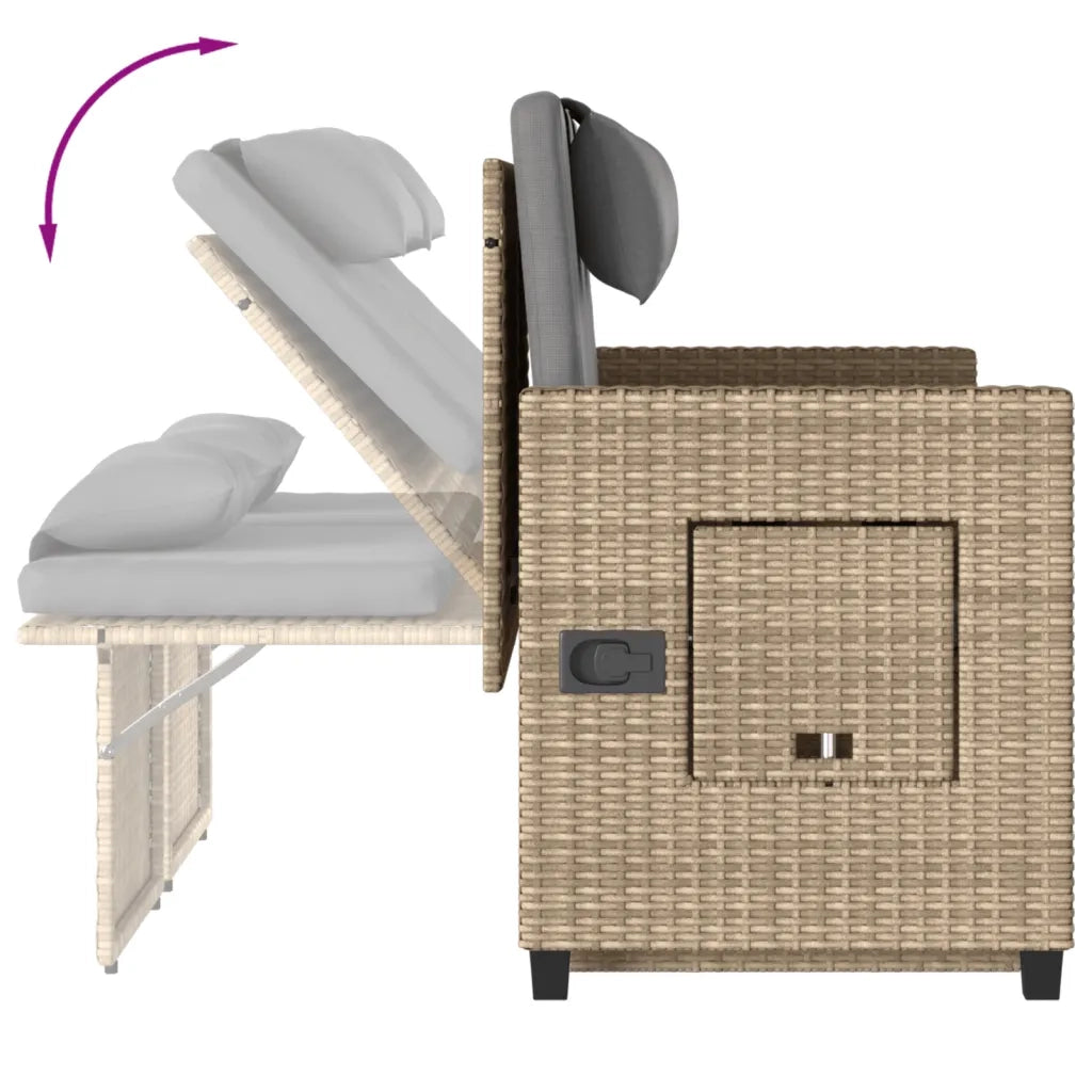 Panca Reclinabile da Giardino con Cuscini-Sgabello-Sedia da esterno Beige in Polyrattan 507799