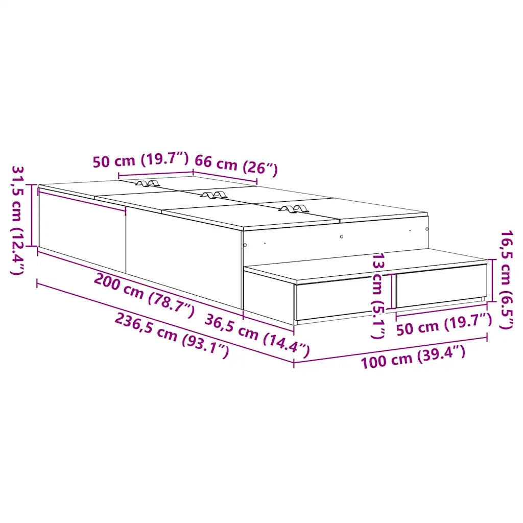 Struttura letto con contenitore-Giroletto con contenitore Grigio Sonoma 100 cm