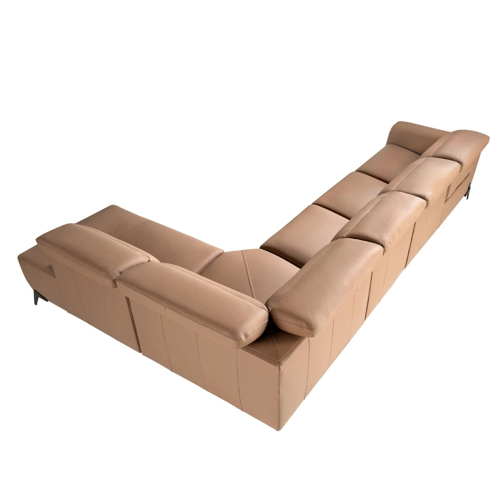 Divano chaise longue relax modulare destro in pelle marrone