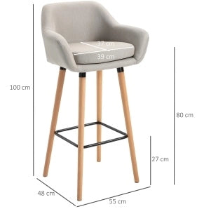 Set di 2 sgabelli da bar 55x48x100 cm con schienale e braccioli in metallo beige