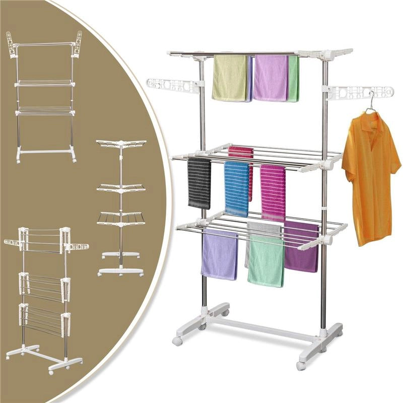 STENDINO PREMIUM A 3 PIANI REGOLABILE CON 6 RUOTE 80-142 X 55 X H152 CM