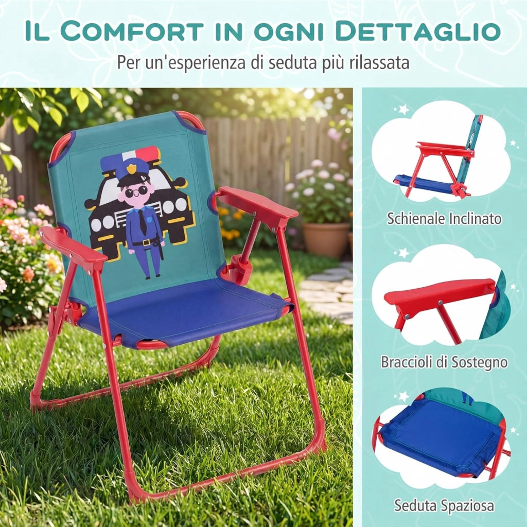 Set Tavolo e Sedie da Giardino per Bambini 3+ Anni con Ombrellone | Set da Esterno 4 Peezi Regolabile in Altezza con Tavolino Rotondo, 2 Sedie Pieghevoli e Ombrellone per Campeggio e Picnic