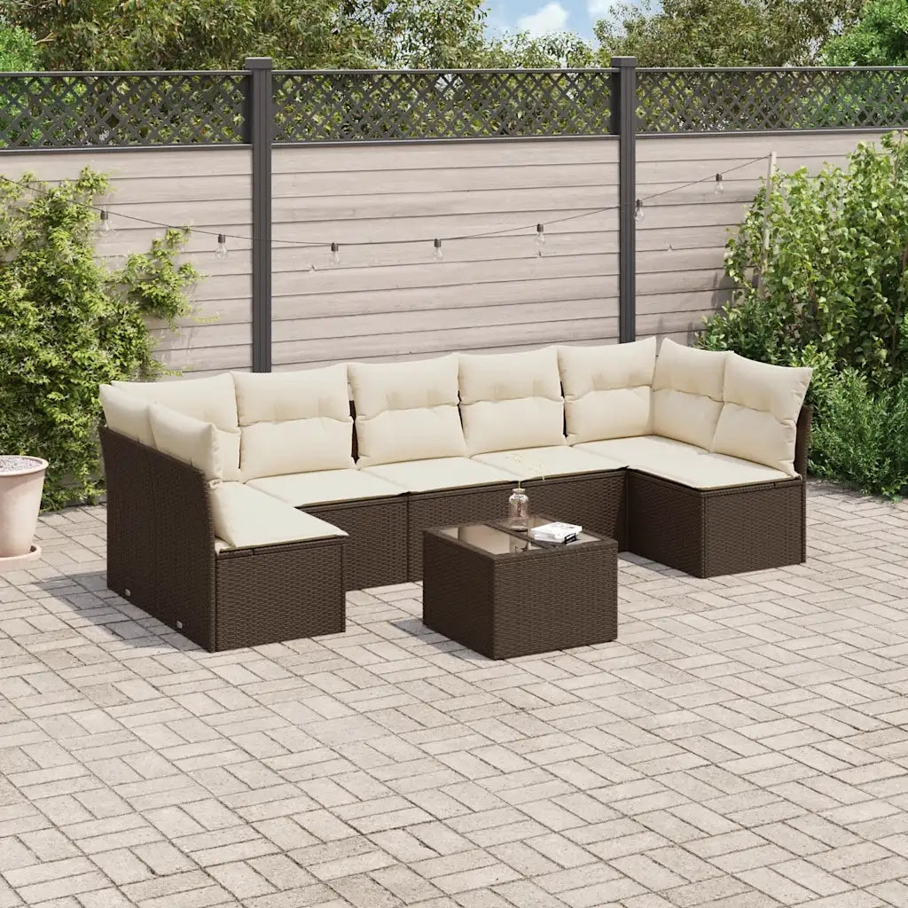 Set Divani da Giardino 8 pz con Cuscini Marrone in Polyrattan 3249282