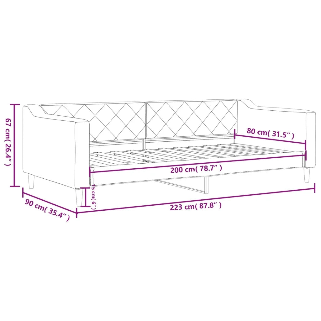 Letto singolo | Letto per adulti | Letto da Giorno Nero 80x200 cm in Tessuto