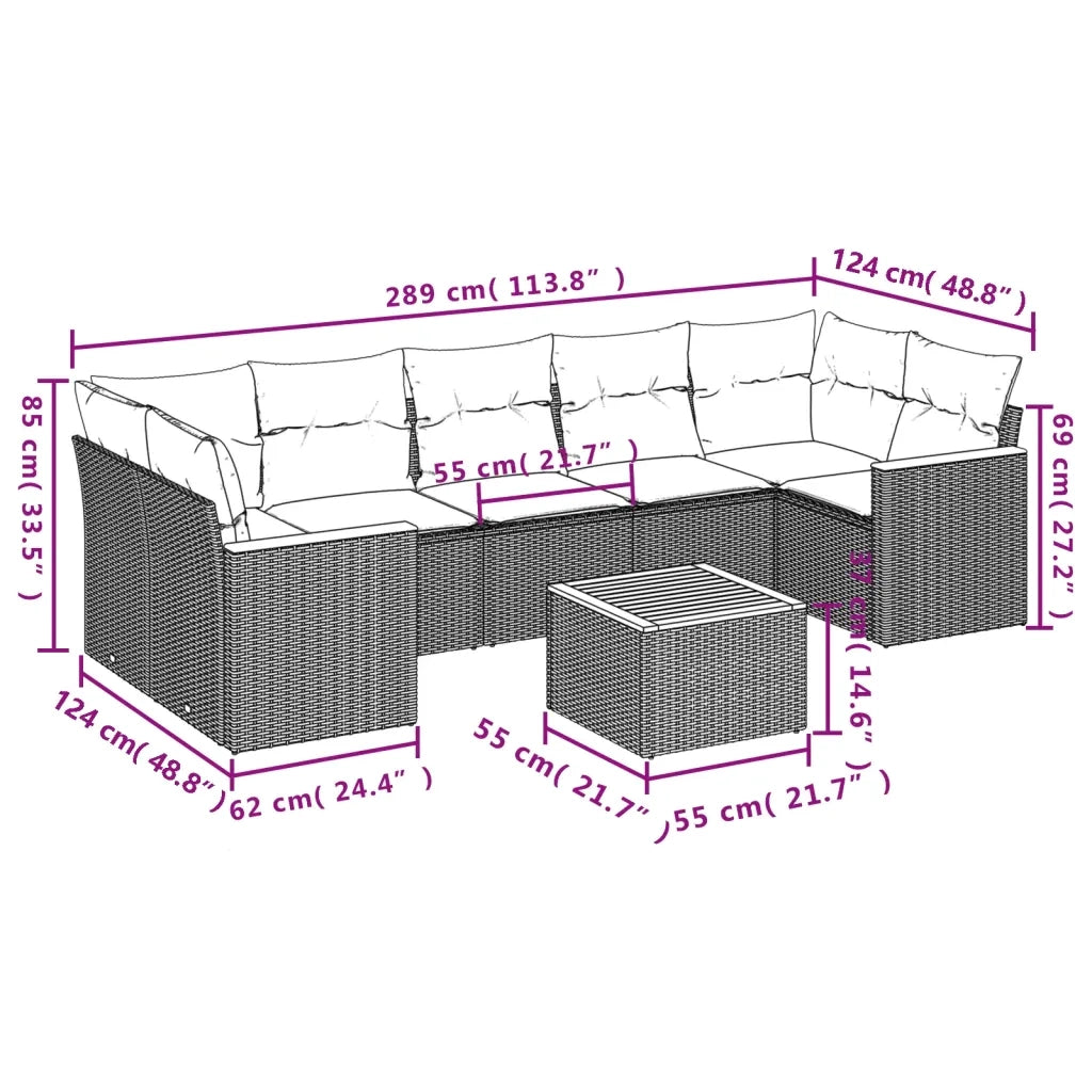 Set Divani da Giardino con Cuscini 8 pz Nero in Polyrattan 3225811