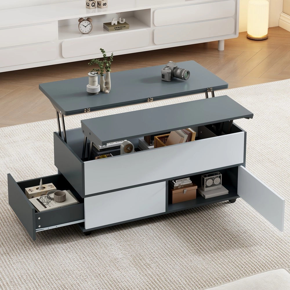 Tavolino da Caff¨¨ Multifunzionale ¨C MINIMAL ¨C Grigio/Bianco, con Cassetti e Ripiano, 100x98x65