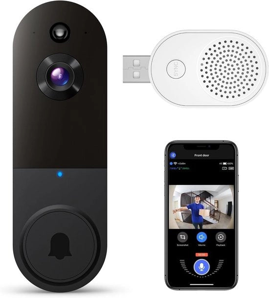Videodeurbello con camera 1080p, sensore di movimento, interfono a due vie, allarme e protezione da intemperie, inclusa base e accessori per una maggiore sicurezza in un abitazione familiare