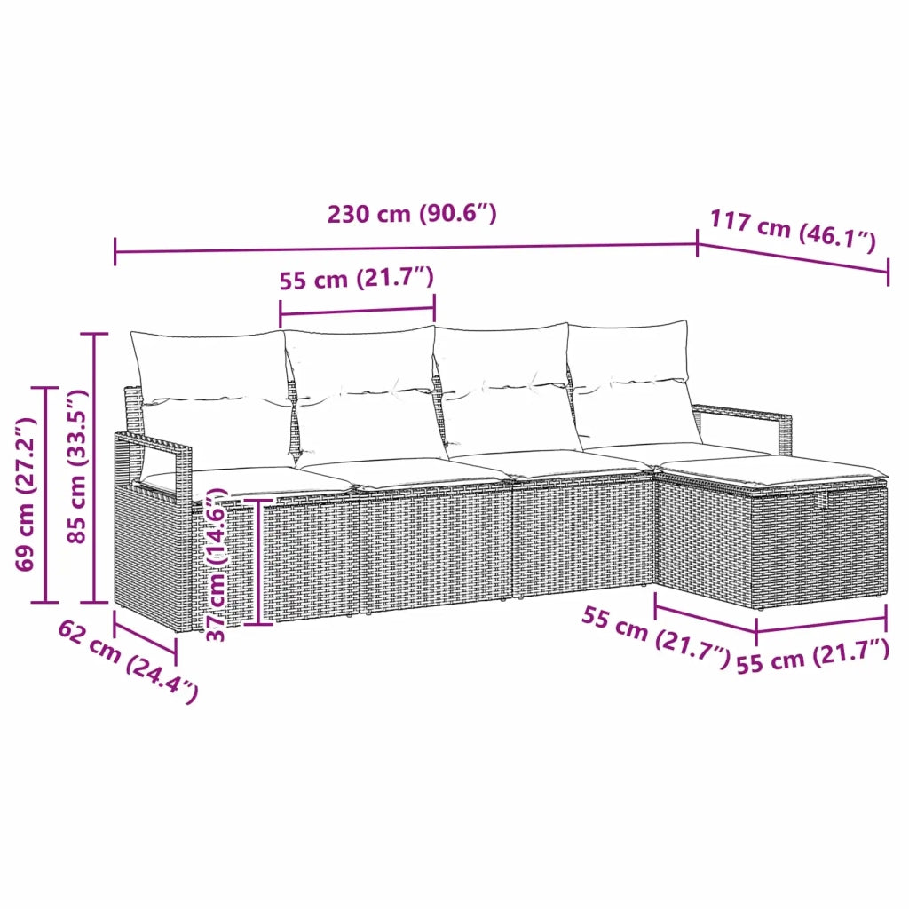 Set di divani con cuscino 5 pcs Nero e Turchese polyrattan