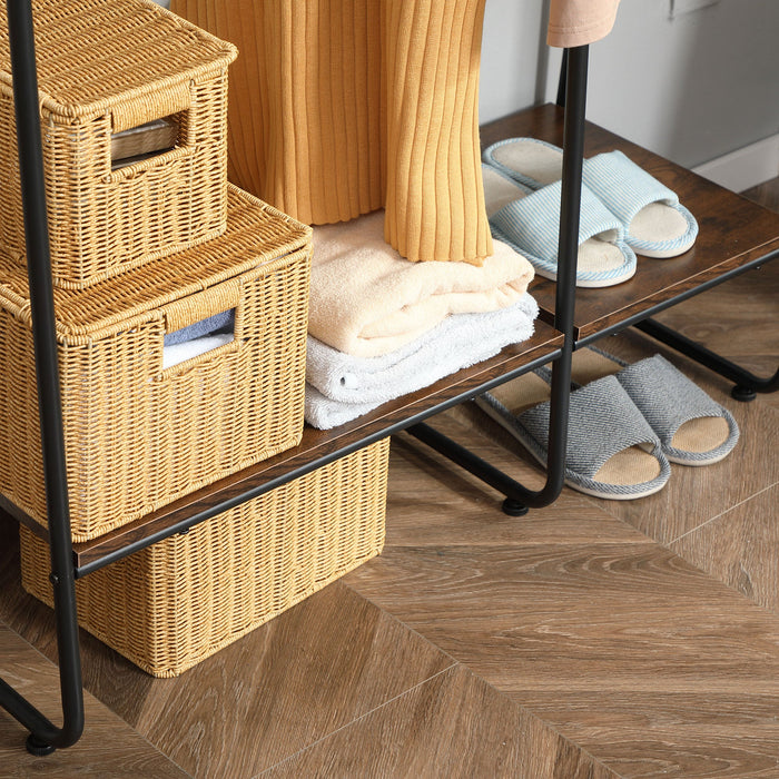 Appendiabiti da Terra con Barra e 5 Ripiani 101x39x160 cm in Legno e Acciaio  Marrone e Nero